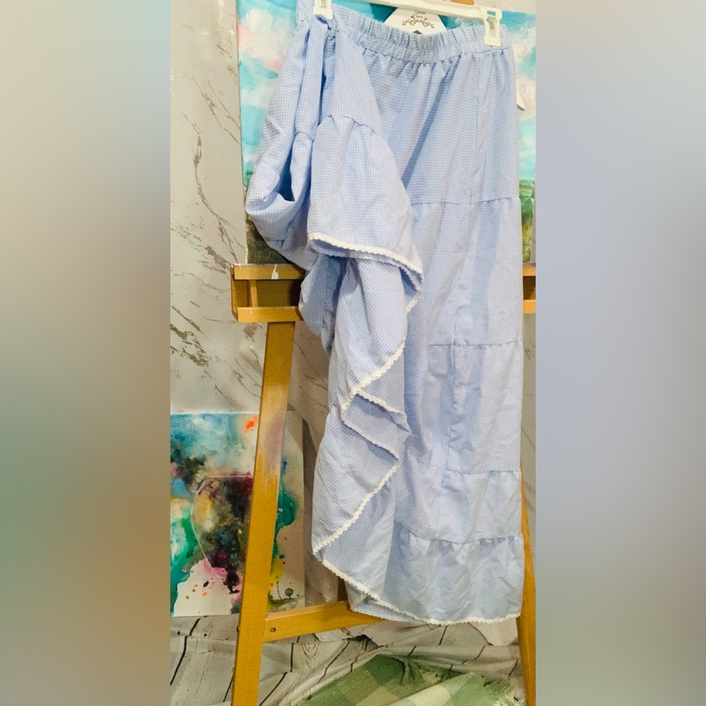 Light Blue Ruffled Gingham Dress